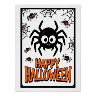 Póster Bela Cartoon Aranha Feliz Dia das Bruxas