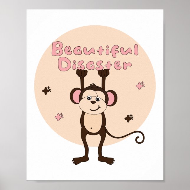 Poster Bela Catástrofe Kawaii Macaco Rosa Castanho Engraç (Frente)