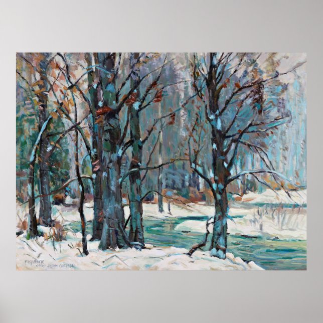 Poster Bela Cena de Neve de Inverno Cinza Azul (Frente)