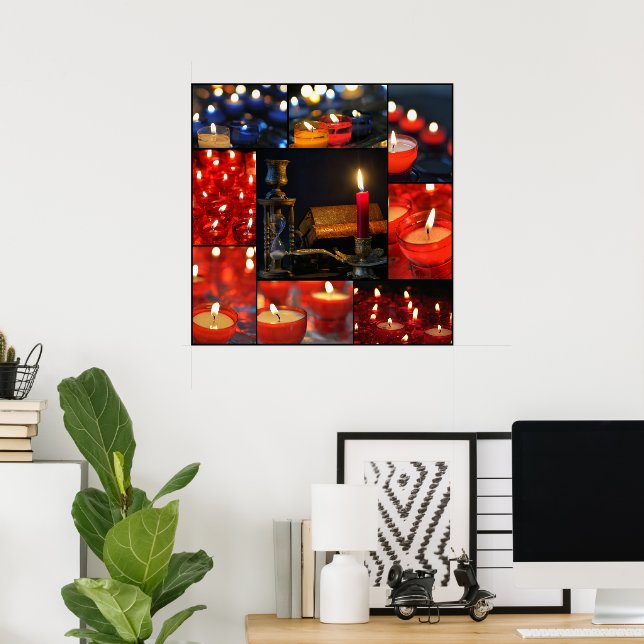 Poster Bela colagem com velas e um livro (Escritório em casa)