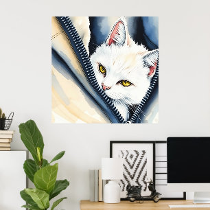 Poster Bela Coleção de Gatos de Cores de Água Cónicas Mod