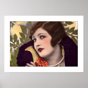 Póster bela dama de deco com rosa