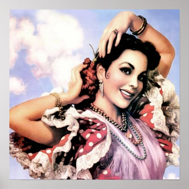 Poster Bela dançarina de flamenco espanhola em bolinhas v (Frente)