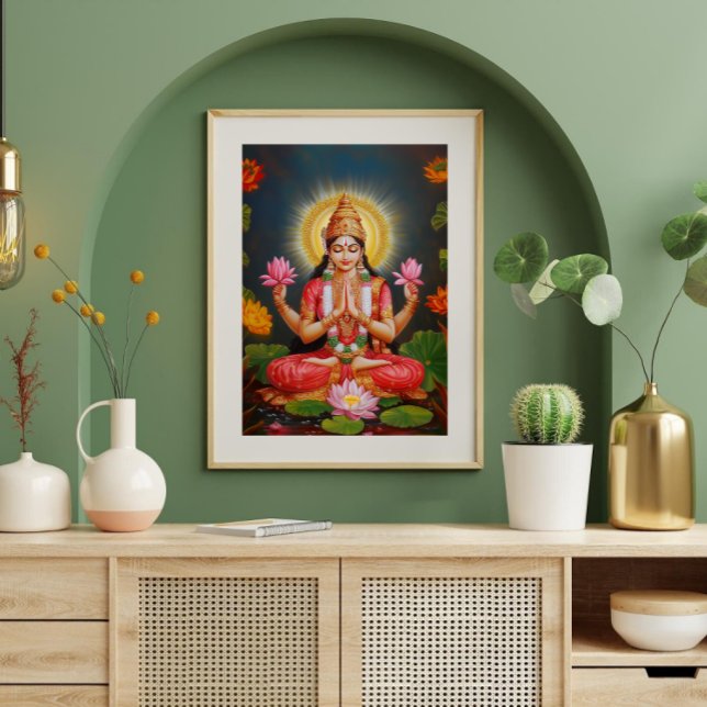 Poster Bela Deusa Lakshmi Arte Floral Tradicional (Criador carregado)