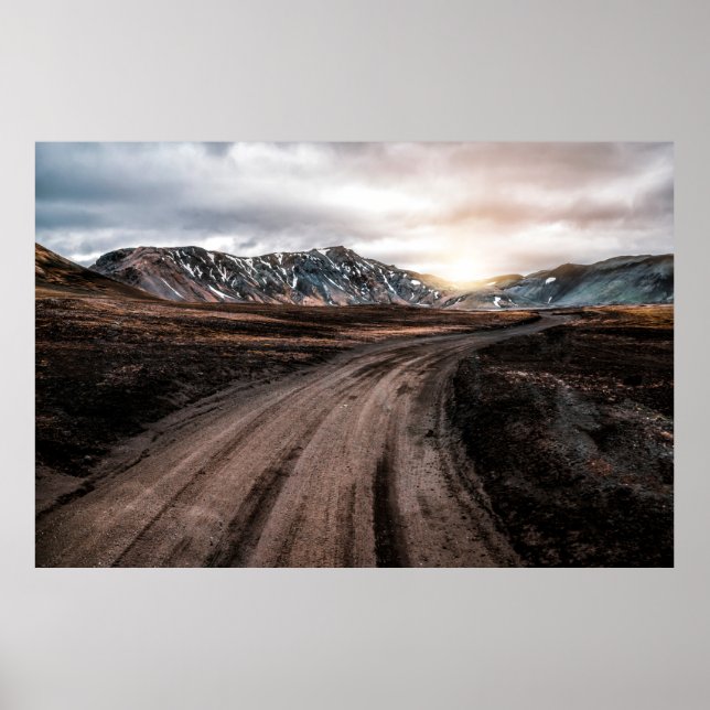 Poster Bela estrada de poeira de cascalho Landmanalaugar  (Frente)