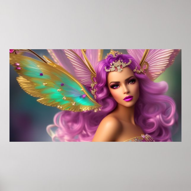 Poster Bela fantasia borboleta mágica roxa rosa (Frente)