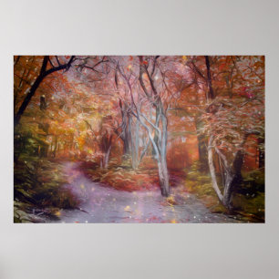 Poster Bela Fantasia de Outono Arte Caminho da Floresta