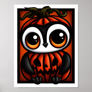 Poster Bela Fantasia de Pinguim Abóbora de Halloween
