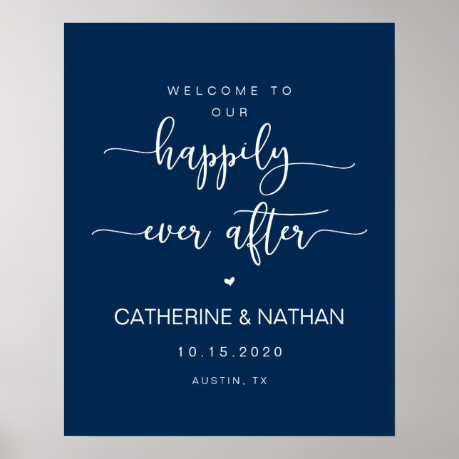 Poster Bela fonte moderna Navy, Boas-vindas de casamento (Frente)
