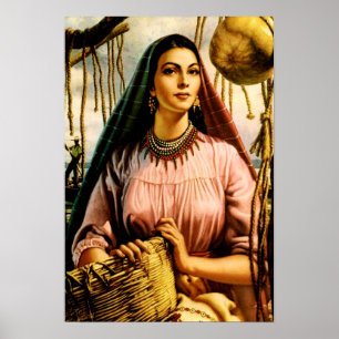 Poster Bela Garota do Calendário Mexicana em Barco de Pes