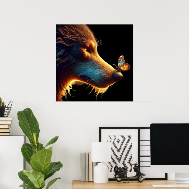 Poster Bela imagem de Lobo e Borboleta com iluminação dou (Escritório em casa)