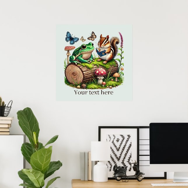 Poster Bela leitura, animais de bosque personalizáveis (Escritório em casa)