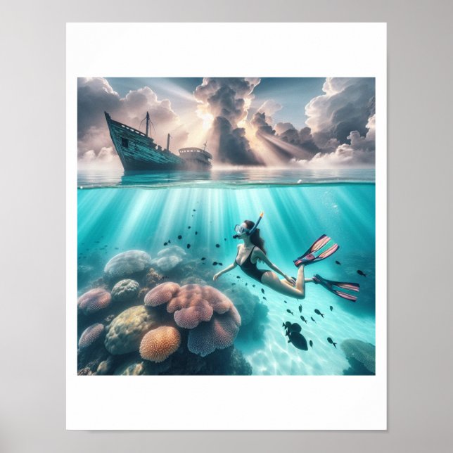 Poster Bela mergulhadora encontra um navio afundado (Frente)