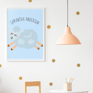 Poster Bela Moderna Pastel Blue Sheep E Kid Name