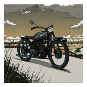 Póster Bela Moto Antiga Vintage