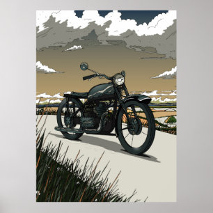 Poster Bela Moto Antiga Vintage