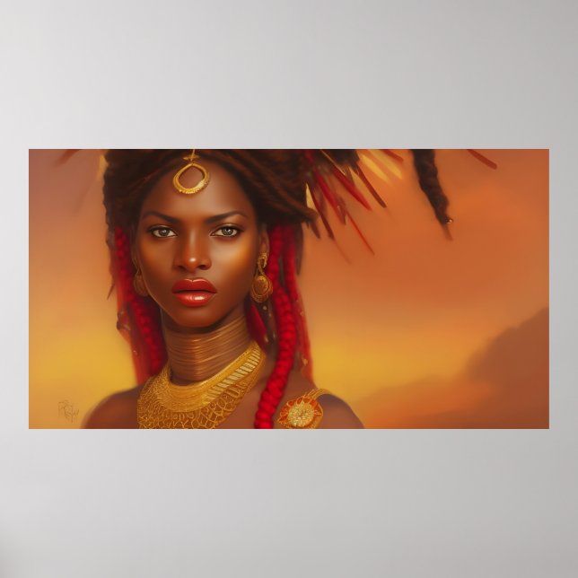 Poster Bela mulher africana vermelho ouro (Frente)