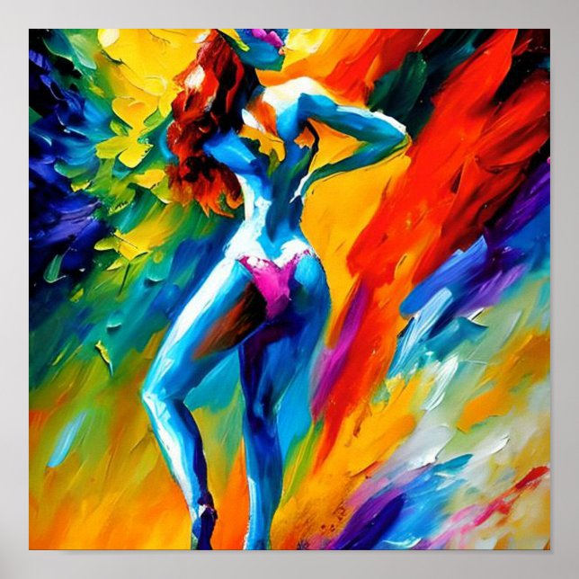 Poster Bela Mulher Bathing Sob Abstrato de Cascata (Frente)