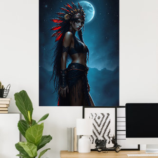 Poster Bela Mulher Nativa Americana Celestial Lua Cheia