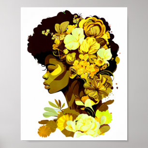 Poster Bela Mulher Negra Afro Rainha Arte Africana Amarel
