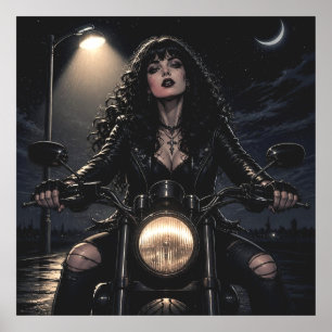 Poster Bela Mulher Romântica Gótica em Motocicleta