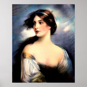 Poster bela mulher vitoriana soprada pelo vento