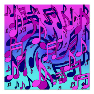Póster Bela Música Notas Musicais Animadas Artísticas