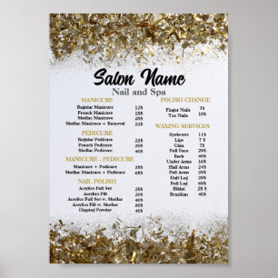 Poster Bela Nail Salon Price List menu gold confetti