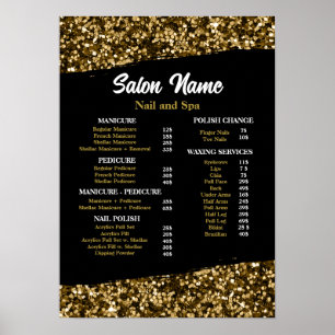 Poster Bela Nail Salon Price List menu gold confetti
