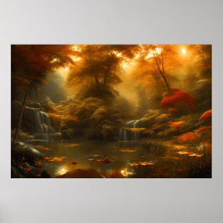 Poster Bela paisagem clássica de outono, pequeno riacho