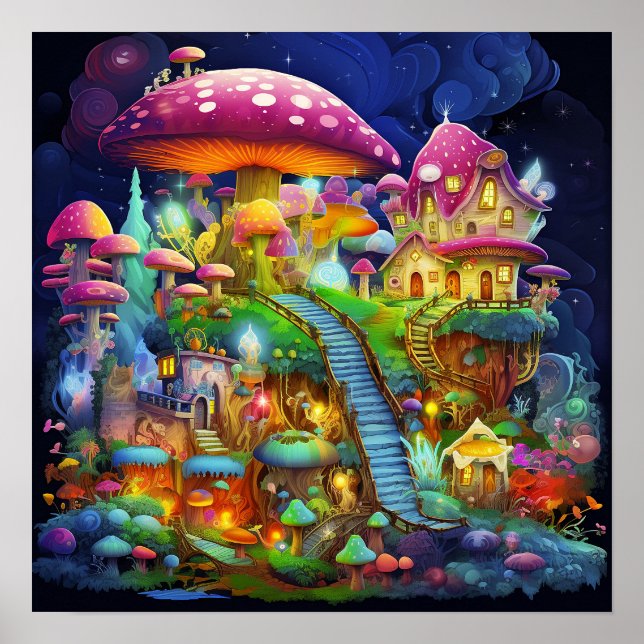 Poster Bela Paisagem Fantástica Colorida Mágica (Frente)