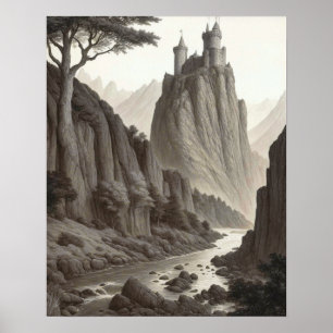 Poster Bela Paisagem Medieval Artística
