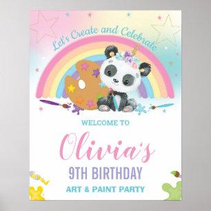 Poster Bela Panda Arco-Íris Pinta Pintura Aniversário Bem
