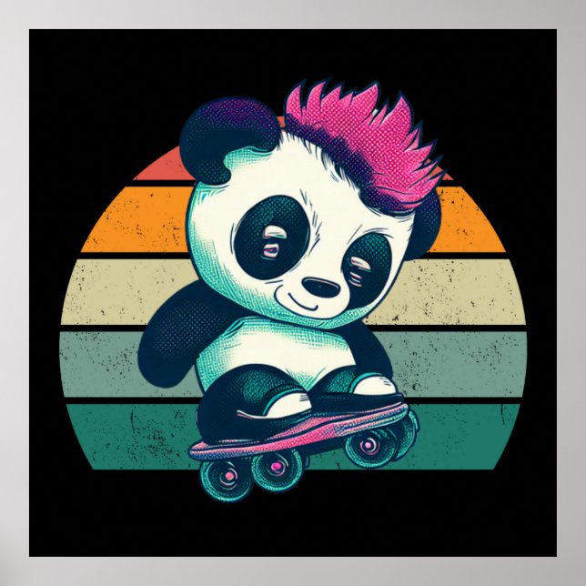 Poster Bela Panda Bela com Mohawk | Skater Panda (Frente)