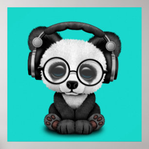 Póster Bela Panda Vestindo Fones de ouvido