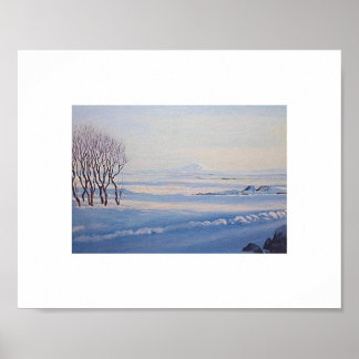 Poster Bela pintura da paisagem de inverno islandesa arte