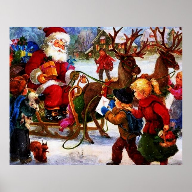 Póster Bela Pintura de Natal Vintage (Frente)