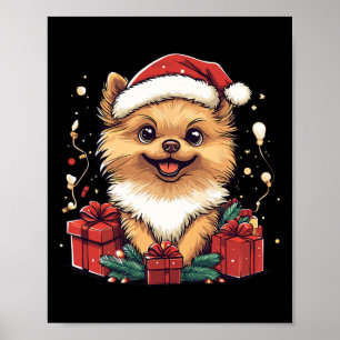 Poster Bela Pomerânia Santa Hat Engraçado Natal Pom Xmas