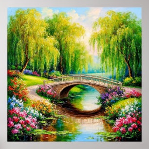 Poster Bela Ponte em uma Paisagem Florida