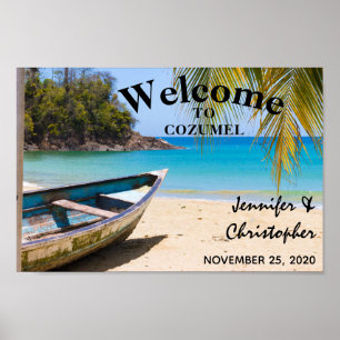 Poster Bela praia tropical com um casamento de Rowboat