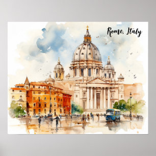 Poster Bela Roma Itália Pintura Aquarela