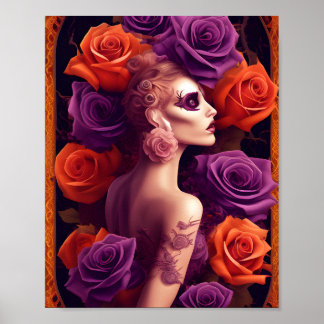 Poster Bela Rosa de Halloween Roxo e Laranja