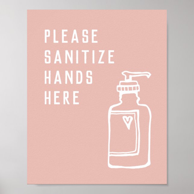 Poster Bela Salão Minimalista Rosa Sanitize Mãos Aqui (Frente)