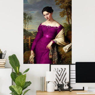 Poster Bela Senhora Vintage em Rosa Fúcsia