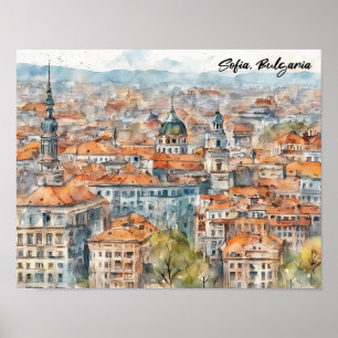 Poster Bela Sófia Bulgária Pintura Aquarela Cidade