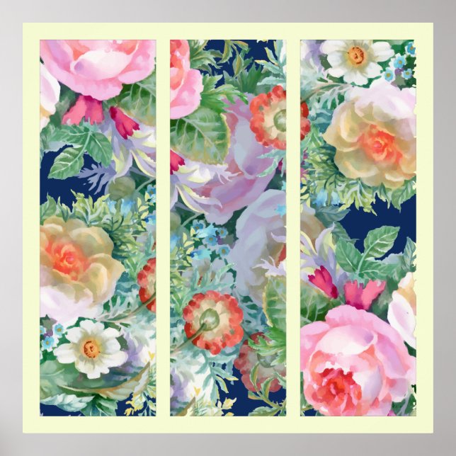 Poster Bela Triptych Floral Colorida (Frente)