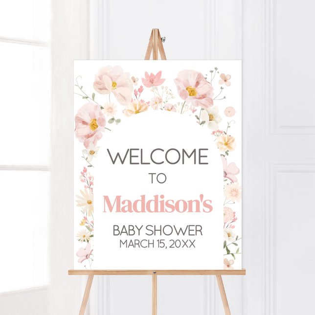 Poster Bela-vinda do Arch de Flor Selvagem em Chá de fral (Boho Arch Wildflower Baby in Bloom Baby Shower Welcome Sign)