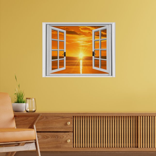 Póster Bela Vista da Janela Falsa do Pôr do Sol (Sala de Estar 2)
