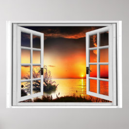 Poster Bela Vista do Pôr do Sol Janela Falsa