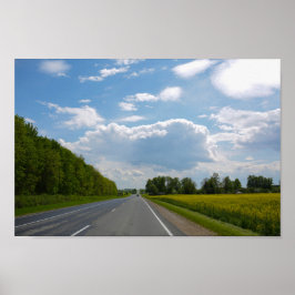 Poster Belarus Road Canola Fields Flowers Sky